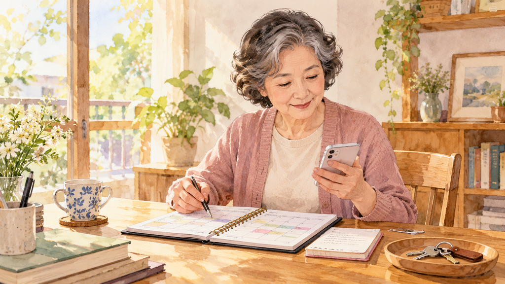 경도인지장애란? 치매와의 차이·관리 방법 4 달력과 스마트폰으로 하루를 관리하는 60대 여성 3