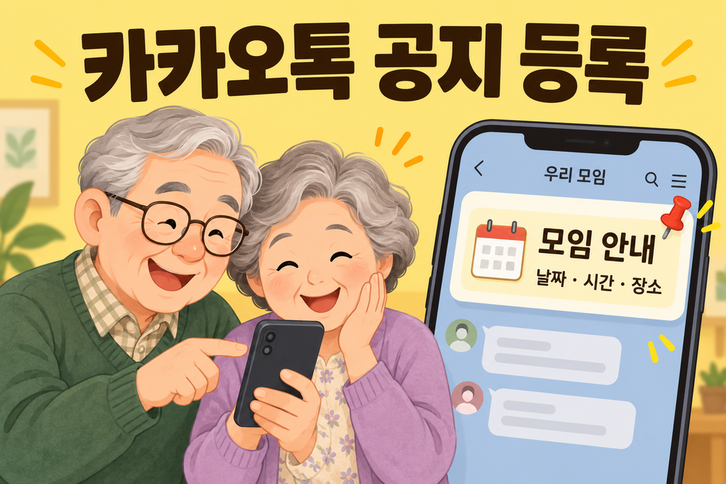 카카오톡 공지 등록하는 방법-50·60 2 시니어 부부의 모임 공지 등록
