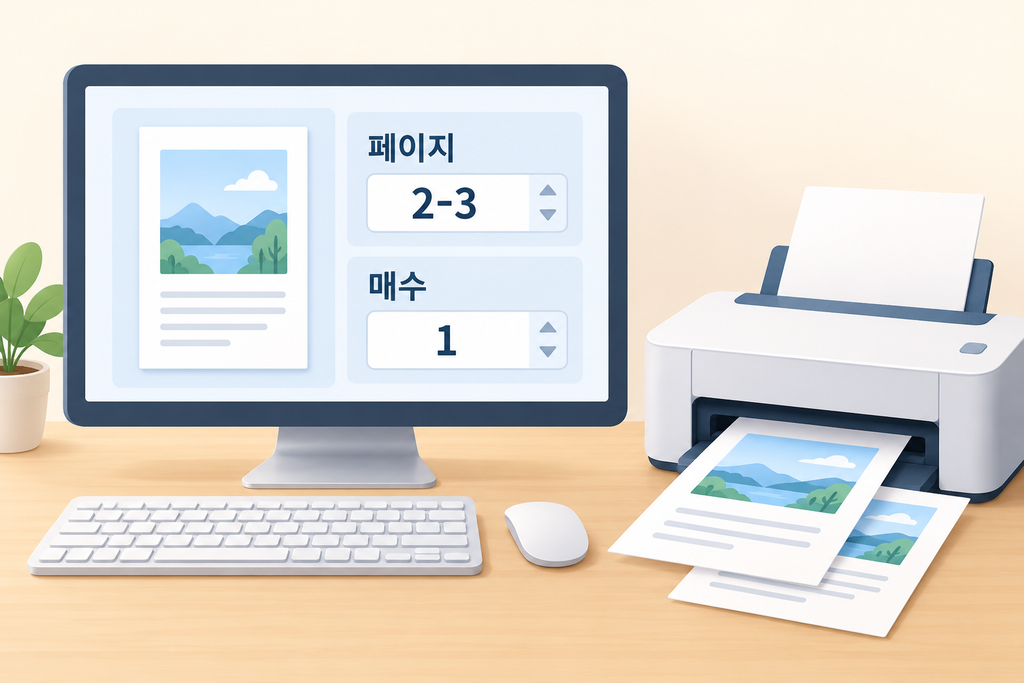 문서 인쇄하는 방법, 페이지와 매수 설정하기 2 페이지 범위와 매수 설정 안내
